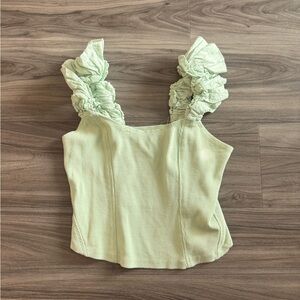 Anthropologie Light Green Ruffled Blouse